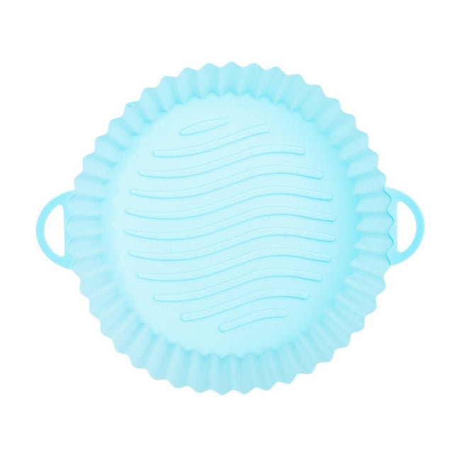1 Pack Silicone Air Fryer Basket Oven Mold Baking Pan Pizza Fryer Basket Round Square Reusable Pot Holder Accessories(RoundLightBlue)