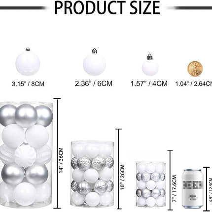 XmasExp 24ct Christmas Ball Ornaments Shatterproof Christmas Ornaments Set Decorations for Xmas Tree Balls Halloween Decorations (1.57''/40mm, White)