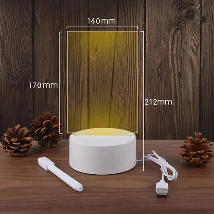 TEESTA 3D Acrylic Message Note Board LED Night Holiday Light Decorative Lamp Creative Keeps Notes Drawing Table Lamp for Home Decor Bedroom Gift Office Decoration Erasable Board(Round)