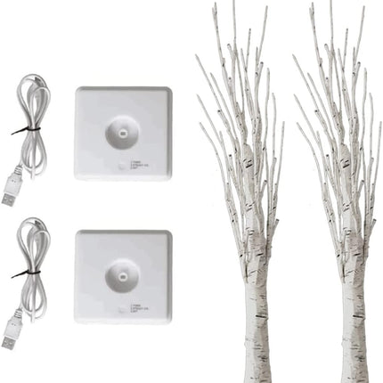 Pete Mici 2 Pack White Birch Tree with LED Lights 2FT 24 LED Battery Operated&USB Powered for Christmas Deocration White Artificial Bonsai Tree Lamp for Wedding Home Decoration