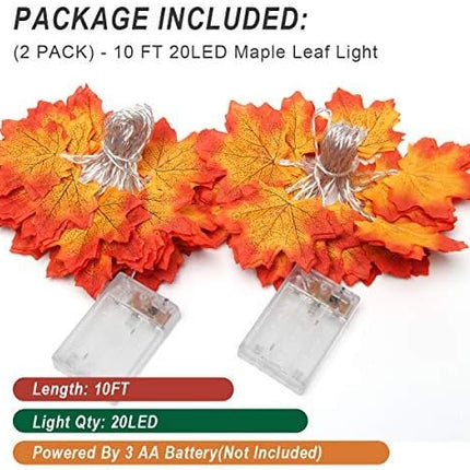 Coolrunner 2 Pack Maple Leaves String Light, Fall Garland Lights, Waterproof Battery Operated Maple Leaf LED String Light with 2 Modes for Home Indoor Outdoor Garden Party Decor Thanksgiving Christmas