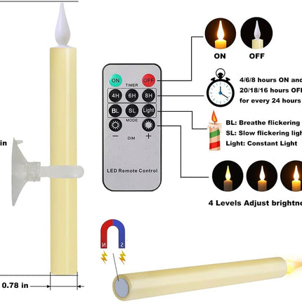 Window Candles Flickering Battery Operated with Remote and Timer, 9 Pack Electric Flameless Taper Candles with Magnetic Base for Christmas Halloween Dinner Wedding Party Decoration