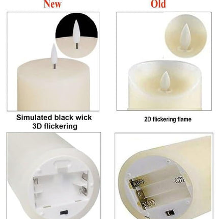 White Flameless Candles Set of 2 (3x9 inch) Flickering LED Wax Candles Battery Operated with Remote Control Timers for Fall Decor/Night Light/Fireplace/Party Dimmable Pillars Flat top