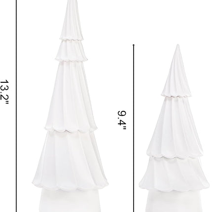 Suwimut Set of 2 Resin Christmas Trees, Tabletop White Christmas Tree Figurine Holiday Party Home Table Decorations, Desk Centerpieces for Christmas Decor