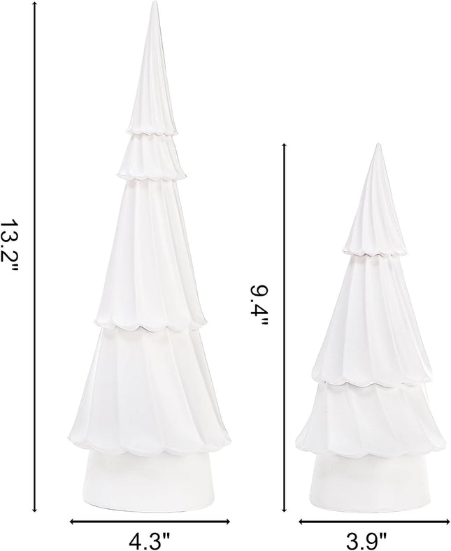 Suwimut Set of 2 Resin Christmas Trees, Tabletop White Christmas Tree Figurine Holiday Party Home Table Decorations, Desk Centerpieces for Christmas Decor