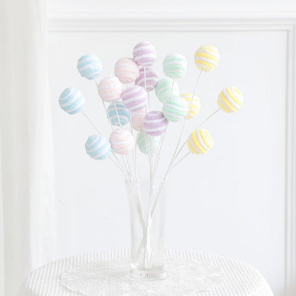 Pastel Candy Christmas Picks Decoration, 5pcs 15” Glittery Macaroon Woolen Cake Pop Picks for Christmas Party Xmas Tree Decoration Pastel Ball Sticks Vase Filler Indoor Home Decor