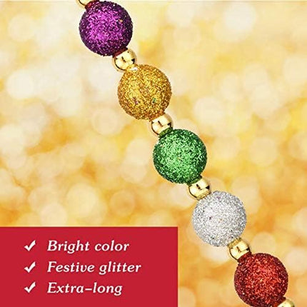 Hicarer 15 Feet Christmas Multi-Color Beaded Garland Christmas Tree Garland Plastic Beads Pearl Bead Garland Red Green Gold Glitter Beaded Garland for Christmas Tree Ornament (Classic Colors,1 Piece)