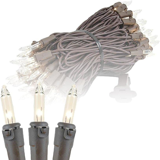 ‎Novelty Lights 34FT 100 Commercial Christmas Lights, Tree Lights Indoor Commercial Grade Incandescent Bulbs With Clear Vintage Filament, Tree Lights Outdoor Mini Lights (Brown Wire)