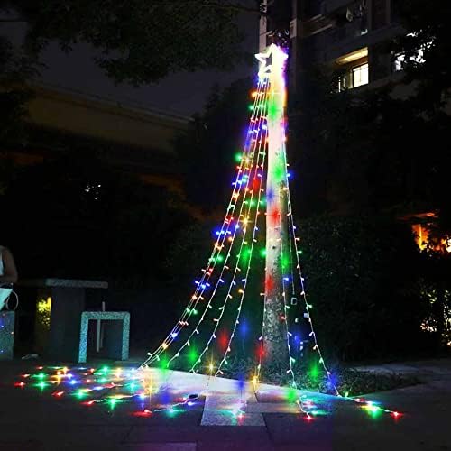 Outdoor Christmas Decorations Star String Lights, 317 LED 8 Modes Waterfall Tree Lights with Topper Star Christmas Lights Indoor Outdoor Decorative for Yard Party Home Holiday Decor (Multicolor)