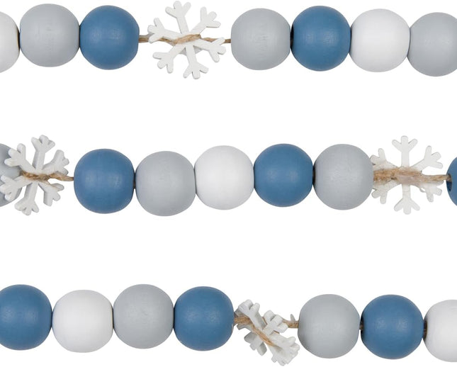 One Holiday Way 9-Foot Rustic Blue, White, and Gray Wood Bead Garland w/Snowflakes Christmas Tree Decoration - Decorative Vintage Wooden Beads for Everyday Chic Country Farmhouse Elegant Home Decor