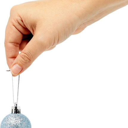 48 Pack Mini Ball Ornaments for Small Christmas Tree, Blue, White, Silver Shatterproof Decorations (1.5 In)