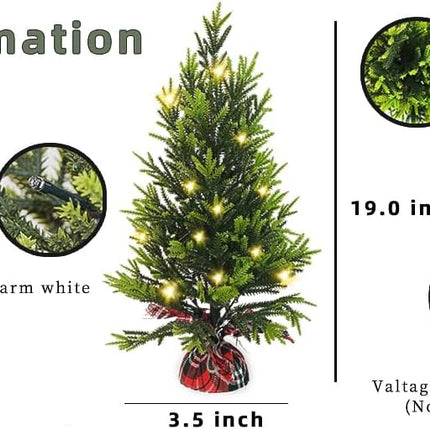 2Ft Pre-lit Christmas Tree Mini Christmas Tree with Lights Tabletop Artificial Christmas Tree for Xmas,Small Light up Pine Tree Spring Home Decorations,Holiday Decor