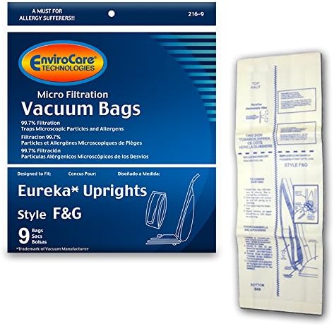 Envirocare Micro Filtration Vacuum Bags Made To Fit Eureka F&G Sanitaire, Kenmore 5062, White Westinghouse, Koblenz, Singer Sub1, Commercial 9 Pack