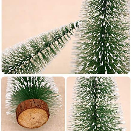 Mini Christmas Tree Snow Frost Sisal Trees Desktop Mini Pine Tree Bottle Brush Trees for Christmas Party Home Decoration(8 Pcs 2 Size: 10/15cm Height)
