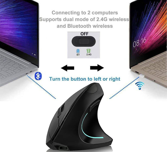 Vertical Mouse, Right Handed 2.4GHz Wireless Ergonomic Rechargeable Vertical Mouse with 4 Adjustable DPI 800/1200/1600/2400, 6 Buttons,Compatible with PC, Desktop,Mac (Black)…