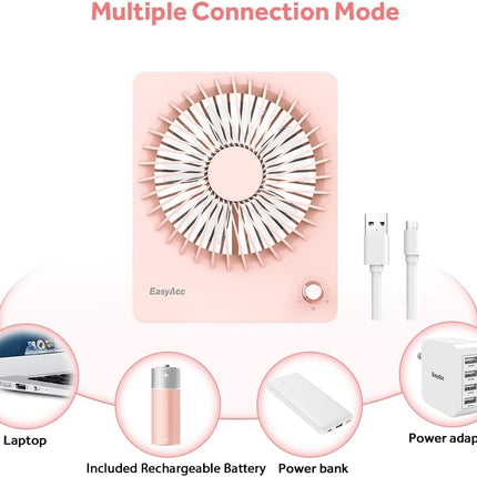 Easyacc Portable Desk Fan Desktop Fan, 3350 Battery Operated Fan 6Inch Foldable Travel Fan UltraQuiet StepLess Speed Control