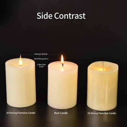 Wax Flameless Pillar Candles Flickering with String Lights, 3D Moving Flame Candles with Remote Timer, Set of 3, 3 x 4, 5, 6 Inches, Remote Included (Ivory)