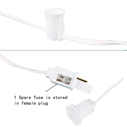 100FT C9 Light String Christmas Stringer, E17 Light Sockets 12" Spacing, C9 Stringer Set White Outdoor String Light Strand for Wedding Patio Event Lighting Decor, White Wire