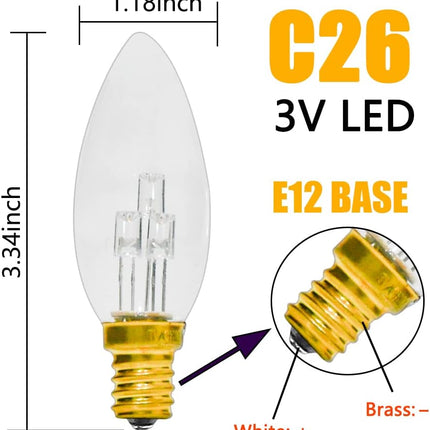 GOOTHY 6 Pack C26 LED Replacement Bulbs, 3V Glass Clear Torpedo Tip Light Bulbs, E12 Candelabra Base LED Light Bulbs for 12 Inch Battery Operated LED Window Candles Lamps, Christmas Decorative