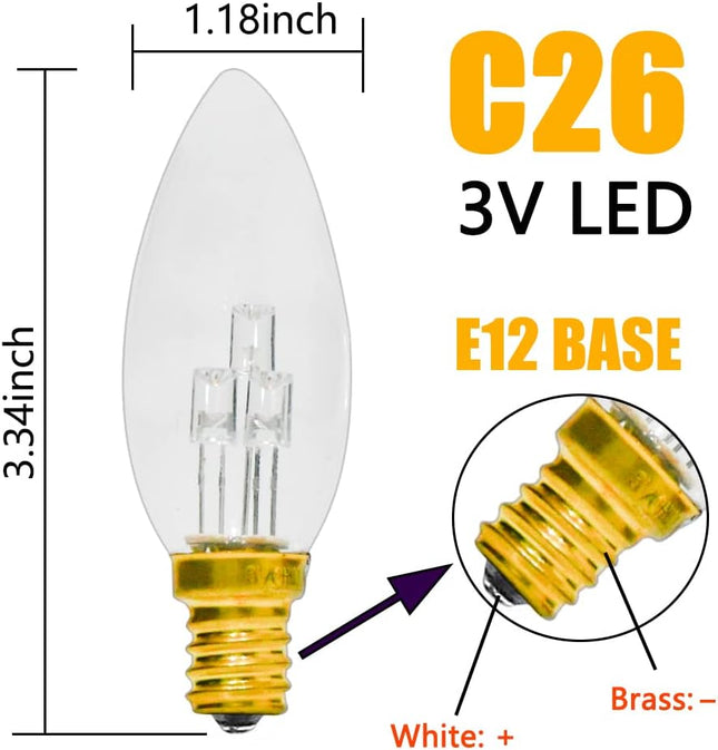 GOOTHY 6 Pack C26 LED Replacement Bulbs, 3V Glass Clear Torpedo Tip Light Bulbs, E12 Candelabra Base LED Light Bulbs for 12 Inch Battery Operated LED Window Candles Lamps, Christmas Decorative