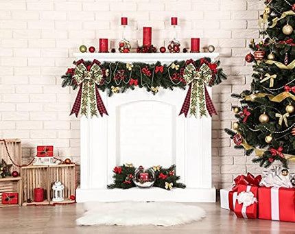 Large Christmas Bows for Wreaths, Red and Black Plaid Buffalo Bow Green Holiday Wreath Bows Thanksgiving Wreath Bows DIY Crafts Bow Large Burlap Bow for Christmas Wedding Party Decorations