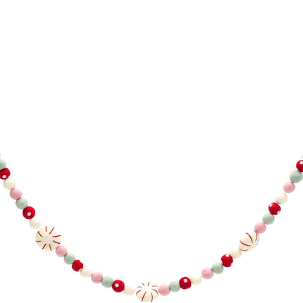 Glaciart One Peppermint Felt Ball Garland - Pompom Holiday Decoration Hand-Made from Natural Wool - Cute Hanging Decor for Christmas Tree, Mantel, Kids Bedroom, Living Room, Nursery - 9 Feet Long