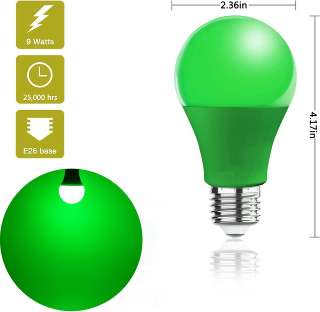 LED Green Light Bulb, 100W Equivalent A19 Color Light Bulbs with E26 Medium Base, for Christmas Party, Wedding, Porch, Home Decoration, Bar Mood Decor, Halloween, Not Dimmable, 4 Pack
