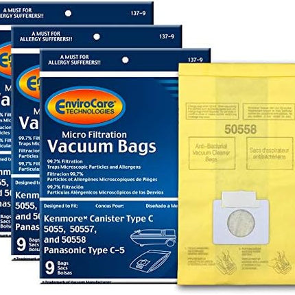 Envirocare Micro Filtration Vacuum Cleaner Dust Bags Designed To Fit Kenmore Canister Type C Or Q 50555, 50558, 50557 And Panasonic Type C5 27 Pack