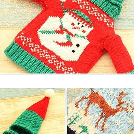 Christmas Wine Bottle Covers and Hats Kit, Gawertoy 4 Pack Ugly Christmas Sweater Wine Bottle Covers and Caps with Joy Snowman Xmas Tree Reindeer Pattern for Christmas Party Table Decorations