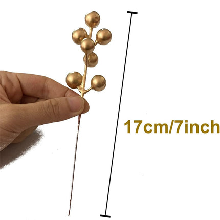 Fake Christmas Picks Artificial Glitter Golden Berry Stem Ornaments Decorative Sticks for Christmas Tree DIY Wreath Crafts Fireplace Holiday Home Decor (30, Golden)