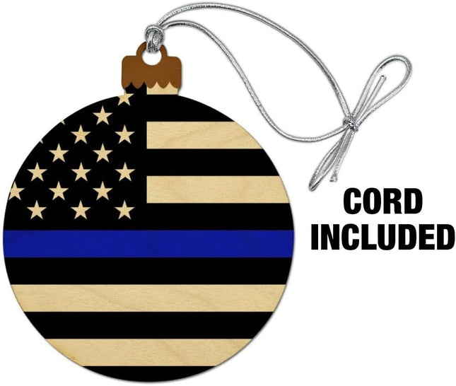 GRAPHICS & MORE Thin Blue Line American Flag Wood Christmas Tree Holiday Ornament