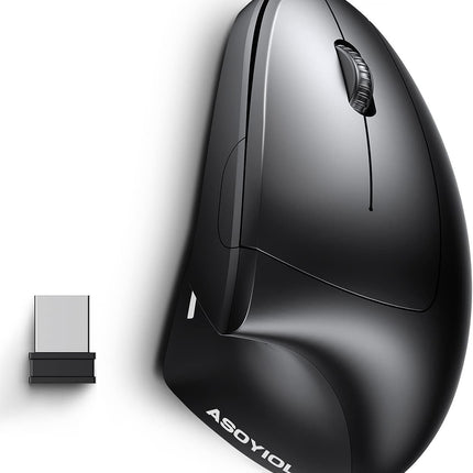 Ergonomic Mouse Wireless,Ergo Mouse Vertical Mouse 6 Buttons 3 Adjustable DPI 1000/1200/1600 Levels,Sideways Mouse Right Handed for PC Laptop（Battery Black
