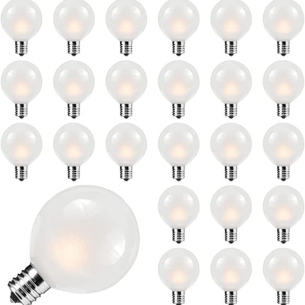 G40 Frosted Replacement Bulbs, 25 Pack 5 Watt G40 Replacement Light Bulbs for String Lights with 12/C7 Candelabra Base, G40 Incandescent Bulbs for Indoor Outdoor Decorative