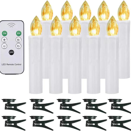 10 PCS LED Window Candles with Remote Timer, Battery Operated Flameless Taper Candles Light with Clips/Suction Cups Warm White Light for Christmas Halloween Dia 0.7''x 4''