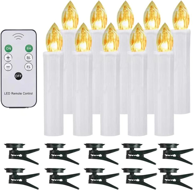 10 PCS LED Window Candles with Remote Timer, Battery Operated Flameless Taper Candles Light with Clips/Suction Cups Warm White Light for Christmas Halloween Dia 0.7''x 4''