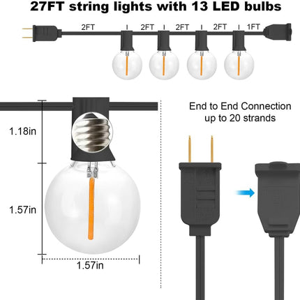 SUNTHIN Globe Outdoor String Lights, 27FT Patio Lights with 14 G40 Shatterproof LED Bulbs(1 Spare), Waterproof Hanging Lights String for Outside Backyard, Porch, Deck, Party, Garden