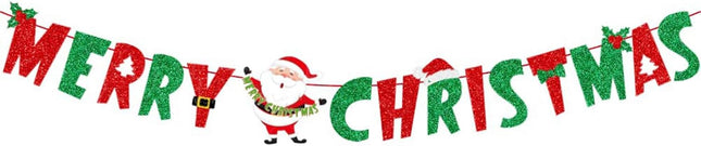Comelodiant Merry Christmas Banner Glitter Christmas Banner Red &Green Christmas Bunting Banner Sign for Xmas Decorations Indoor Christmas Home Wall Fireplace Mantel Décor