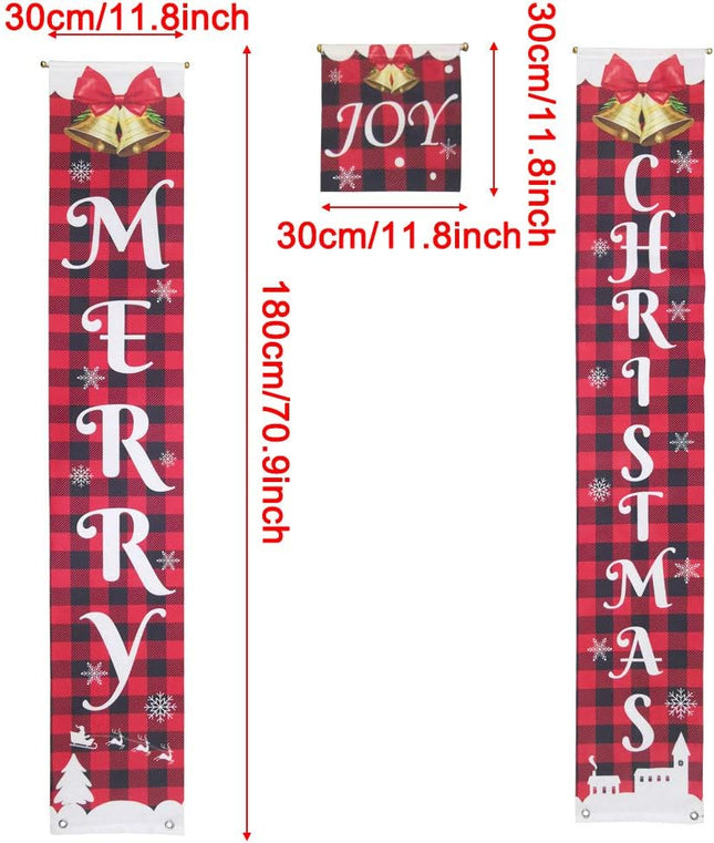 Merry Christmas Door Banners Porch Sign Hanging Banner Flag for Home Wall Indoor Outdoor Christmas Party Decorations (Style 1, 71 x 12 Inch)