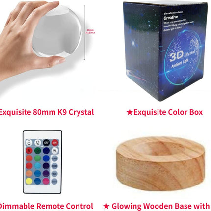 axolotl lamp,3.15 inch 3D K9 Crystal Ball Axolotl Night Light with Wooden Base,16 colors change,remote control,color box,Birthday Christmas axolotl
