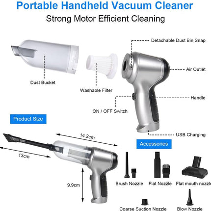 Mini Portable Vacuum Cleaner,15000Pa High Power Wireless Handheld Vacuum 3 In 1 Multifunctional Cordless Vacuum With Brushless Motor Rechargeable For Car Detailing,Office,Home