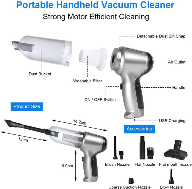 Mini Portable Vacuum Cleaner,15000Pa High Power Wireless Handheld Vacuum 3 In 1 Multifunctional Cordless Vacuum With Brushless Motor Rechargeable For Car Detailing,Office,Home