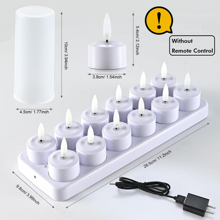 12PCS Rechargeable Candles Flameless Flickering LED Tea Lights Battery Operated with 3D Wicks and Base for Home, Restaurants,Wedding,Bar,Dinner,Christmas Decor(No Remote Control)
