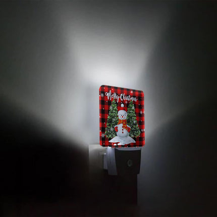 Merry Christmas Snowman Night Lights Cute Snowman Christmas Tree Red Buffalo Plaid Plug-in LED Night Lamp, Auto Dusk-to-Dawn Sensor White Light Ultra Low Power for Bedroom/Bathroom/Hallway/Kid's Room