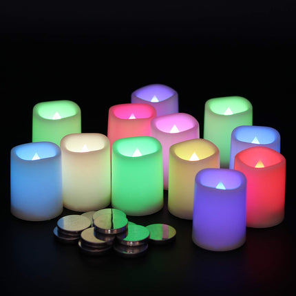 DRomance Color Changing Flameless Votive Candles with Remote and Timer, Battery Operated White LED Flickering Votive Pillar Candles 12 Pack Halloween Christmas Decor Candles(1.5 x 2 Inches)