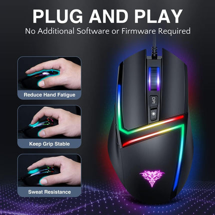 BENGOO Wired Gaming Mouse, PC Computer Mice USB Mouse with 6 RGB LED Modes, High-Precision 6 Adjustable DPI Up to 8000, 7 Programmable Buttons, Ergonomic Optical Mouse for Windows PC Mac Laptop Gamer