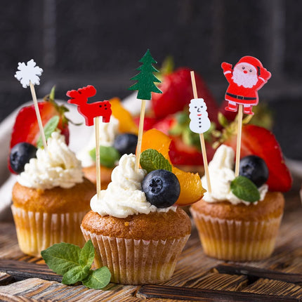 100 Pcs Christmas Cocktail Picks, Appetizer Decorative Toothpicks, Fruits Picks Toothpicks Skewers for Christmas Cake Toppers Decorations, Drink Fruit Desser, Party Food