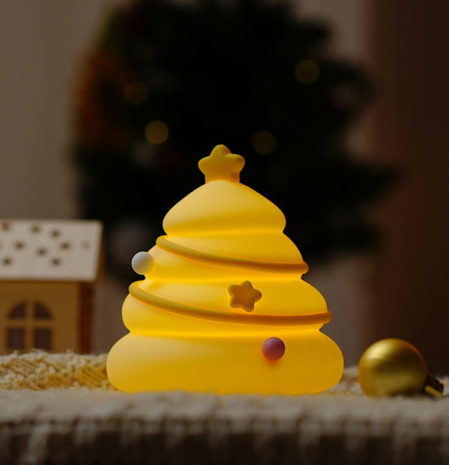 HAPPYBAG Christmas Tree Silicone Night Light LED Squishy Nursery Toddler Rechargeable Night Light,Cute Stuff for Baby,Kids,Toddlers lamp,Kawaii Room Décor