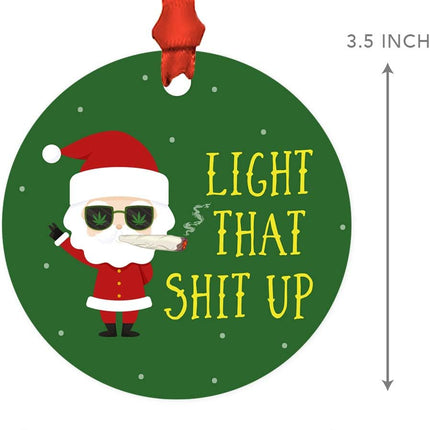 Andaz Press Marijuana Pot Cannabis Weed Round Metal Christmas Ornament Keepsake, Light That Shut Up, Santa Blunt, 1-Pack, Christmas Ideas Weed Ornaments for Christmas Tree Weed Christmas Ornaments