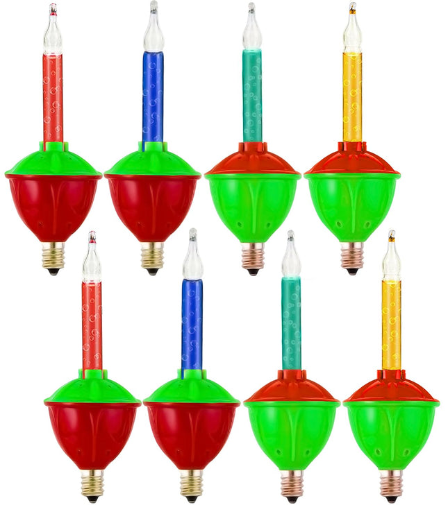 Christmas Bubble Lights, 8 Pack Multi-Color Christmas Bubble Replacement Bulbs with Glitter Liquid C7/E12 Candelabra Base Light Bulbs for Christmas Tree Indoor Outdoor Patio Porch Party Decoration