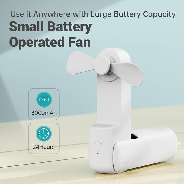 Mini Handheld Fan,3000Mah Small Battery Operated Fan,Portable Quiet Fan,Usb Rechargeable Pocket Fan,3 In 1 Hand Fan With Power